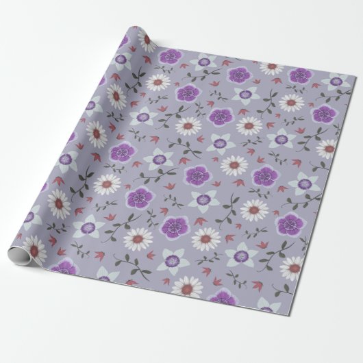 Botanisch Lila Moderne Wildblume Geschenkpapier (Ungerollt)