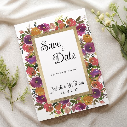 Botanisch lila-orange-rosa Blütenpflanze Save the Einladung