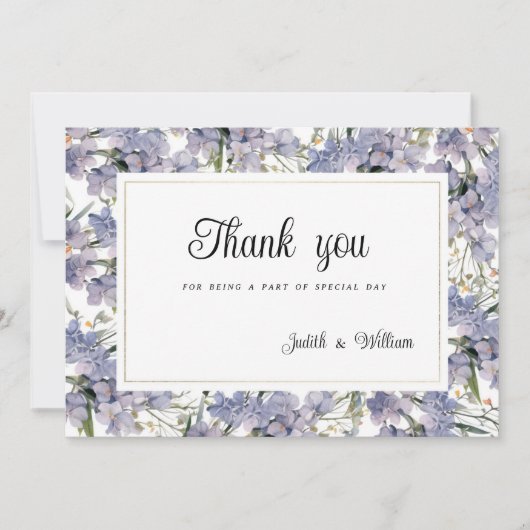 Botanisch lila-orange-rosa goldfarbene Blüte Danke Einladung (Vorderseite)