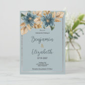 Botanisch-mauve-blaubraune Blütenhochzeit Einladung (Stehend Vorderseite)