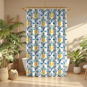 Botanisch-mediterran-blau-gelbe Zitrone Duschvorhang
