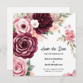 Botanisch-modern Burgund Save The Date (Vorne/Hinten)