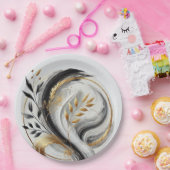 Botanisch modern Schwarz-weiß und goldgelb Pappteller (Party)