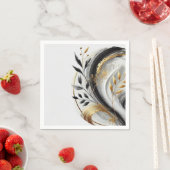 Botanisch modern Schwarz-weiß und goldgelb Serviette (Beispiel)