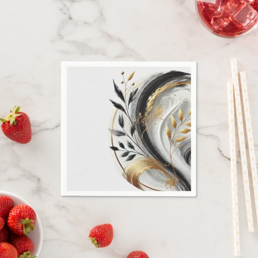 Botanisch modern Schwarz-weiß und goldgelb Serviette (Beispiel)