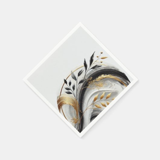 Botanisch modern Schwarz-weiß und goldgelb Serviette (Ecke)