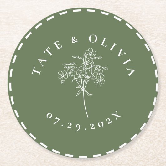 Botanisch moderne Minimalistische Stechkante Runder Pappuntersetzer (Vorderseite)