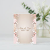 Botanisch-moderne rosafarbene und goldblütige Pfla Ankündigungspostkarte (Stehend Vorderseite)