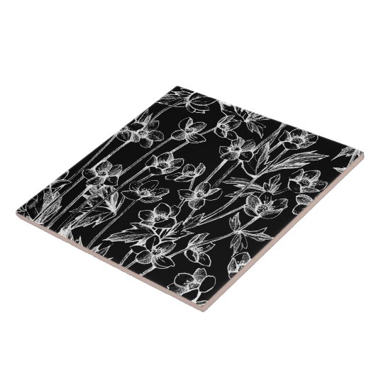 Botanisch niedlich Schwarz/Weiß  Fliese (Seite)