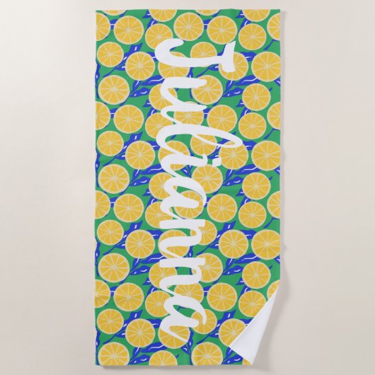 Botanisch Personalisierte, einfache Lemon-Scheiben Strandtuch (Vorderseite)