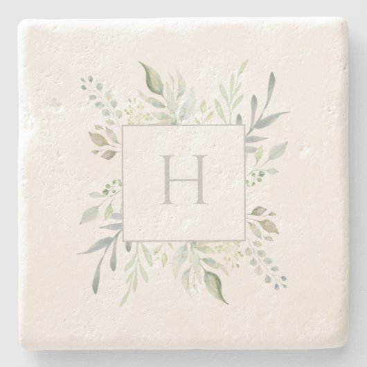 Botanisch personalisierte Monogramm Steinuntersetzer (Vorderseite)