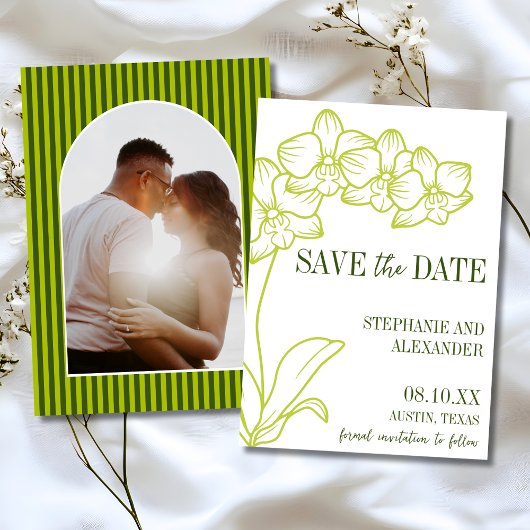 Botanisch Retro Bold Chartreuse Foto Hochzeit Save The Date