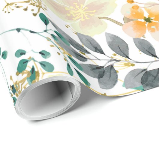 Botanisch rosa aquamarin-orangefarbene Blüte Geschenkpapier (Rolleneckpunkt)