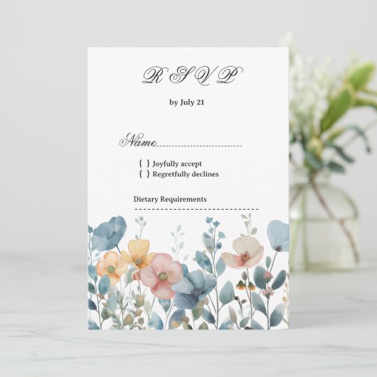 Botanisch-rosa-blaue Frühlingssäule Wildblumen UAW Einladung (Stehend Vorderseite)