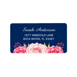 Botanisch-rosa Blume, blau Adressaufkleber