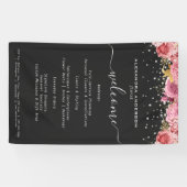 Botanisch rosa Blume Diamant Glitzer Schwarzer Sal Banner (Horizontal)
