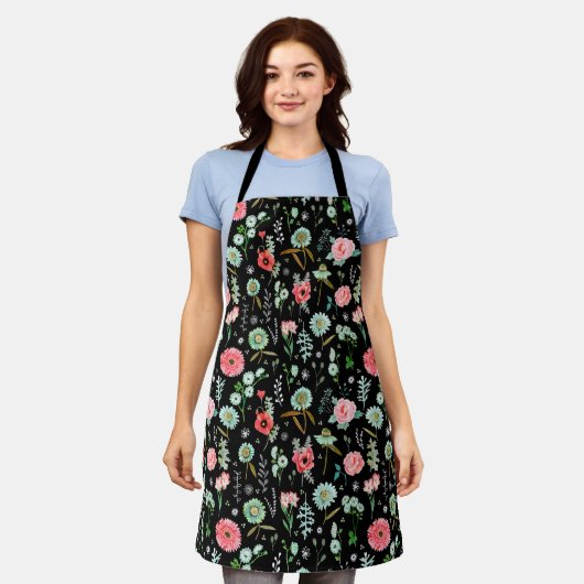 Botanisch-rosa Blume Muster Schürze (Getragen)