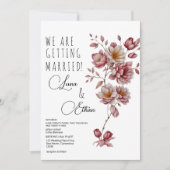 Botanisch-rosa Bordeaux-Blütenhochzeit Einladung (Vorderseite)