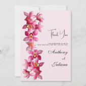 Botanisch-rosa Bordeaux-Orchideen Blume Danke Einladung (Vorderseite)