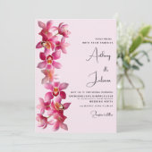 Botanisch-rosa Bordeaux-Orchideen-Blume Hochzeit Einladung (Stehend Vorderseite)