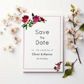 Botanisch rosa bordeauxgrün Save the Date Einladung