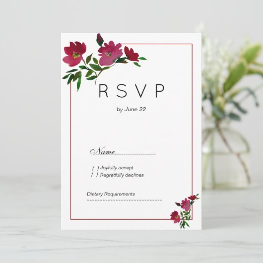 Botanisch rosa bordeauxgrüne UAWG Einladung (Stehend Vorderseite)