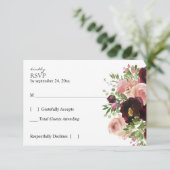 Botanisch-rosa Burgund & Blush RSVP Karte (Stehend Vorderseite)