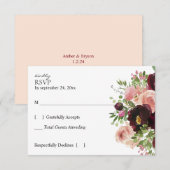 Botanisch-rosa Burgund & Blush RSVP Karte (Vorne/Hinten)