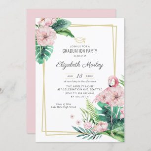 Botanisch rosa Flamingo Frame Graduation Party Einladung