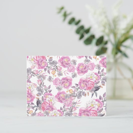 Botanisch-rosa-graue Aquarellfarben Romantische Ro Postkarte (Stehend Vorderseite)