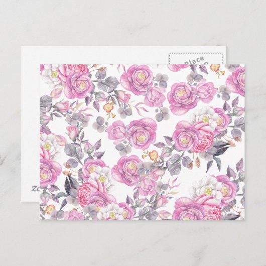 Botanisch-rosa-graue Aquarellfarben Romantische Ro Postkarte (Vorne/Hinten)