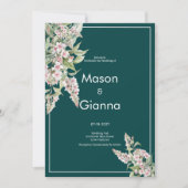 Botanisch-rosa-grüne blumenreiche Hochzeit Einladung (Vorderseite)