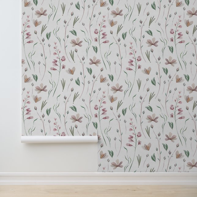 Botanisch-rosa Grüne Pastete mit Wasserfarbe Tapete (Anwendung)