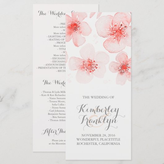 Botanisch-rosa Hochzeitsprogramme für die Blume Wa Programm (Vorne/Hinten)