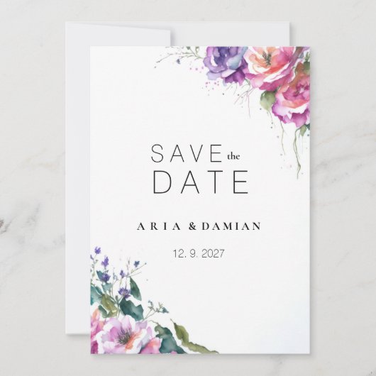 Botanisch rosa lila Korallen Save the Date Einladung (Vorderseite)