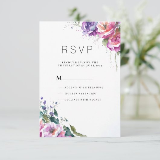 Botanisch rosa lila Korallengrün Blumenkohle UAWG Einladung (Stehend Vorderseite)