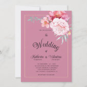 Botanisch rosa Minze formale Drehbuch Blumenhochze Einladung (Vorderseite)