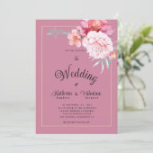 Botanisch rosa Minze formale Drehbuch Blumenhochze Einladung (Stehend Vorderseite)