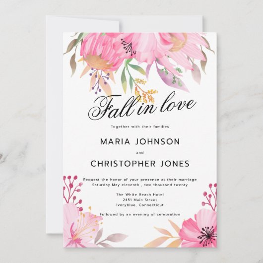 Botanisch-rosa-orangefarbene Blume fallen bei Hoch Einladung (Vorderseite)