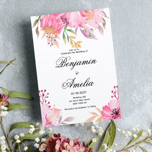 Botanisch-rosa-orangefarbene Blume Hochzeit Einladung