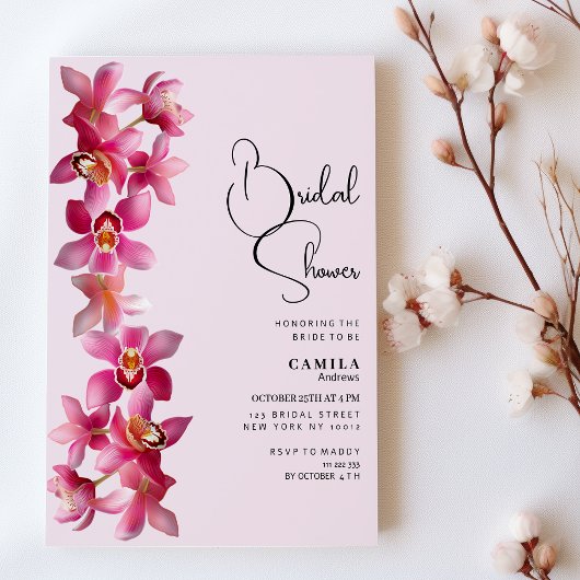 Botanisch-rosa Orchideen Blume Brautparty Einladung