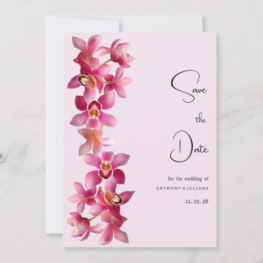 Botanisch-rosa Orchideen-Blume Save the Date Einladung (Vorderseite)