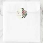 Botanisch rosa Rose, Schwarz-Hochzeitsticker oder  Runder Aufkleber (Tasche)