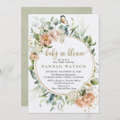 Botanisch rosa Rosenspülung Grüne Babydusche Einladung (Vorne/Hinten)