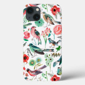 Botanisch rosa und grüne Blume Vogelmuster Case-Mate iPhone Hülle (Rückseite)