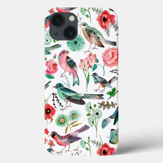 Botanisch rosa und grüne Blume Vogelmuster Case-Mate iPhone Hülle (Rückseite)