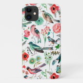 Botanisch rosa und grüne Blume Vogelmuster Case-Mate iPhone Hülle (Rückseite)