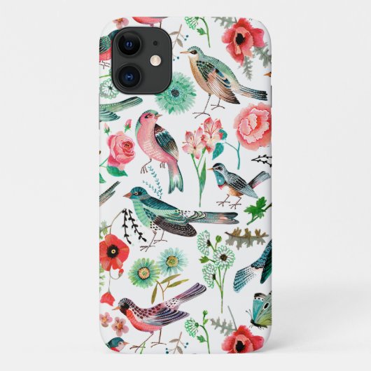Botanisch rosa und grüne Blume Vogelmuster Case-Mate iPhone Hülle (Rückseite)