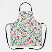 Botanisch rosa und grüne Blume Vogelmuster Schürze (Vorderseite)