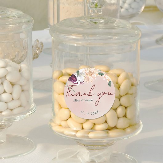 Botanisch rot-weiß florale danke Ihnen Hochzeit Runder Aufkleber